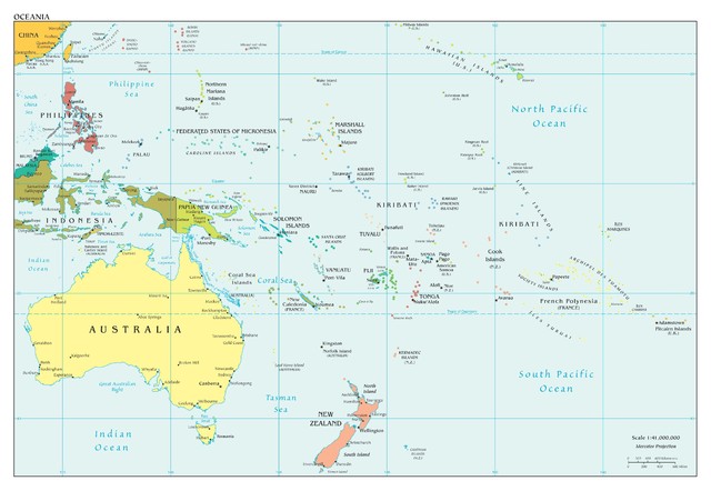 Oceania Map, Political, Peel & Stick Removable Wall Decal