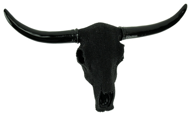 Black Beaded Bull Western Steer Skull Wall Decor Rustic Sculptures By Zeckos - Longhorn Wall Decor Black Beaded Bull Western Steer Skull Wall Decor Rustic Sculptures By Zeckos - Longhorn Wall Decor