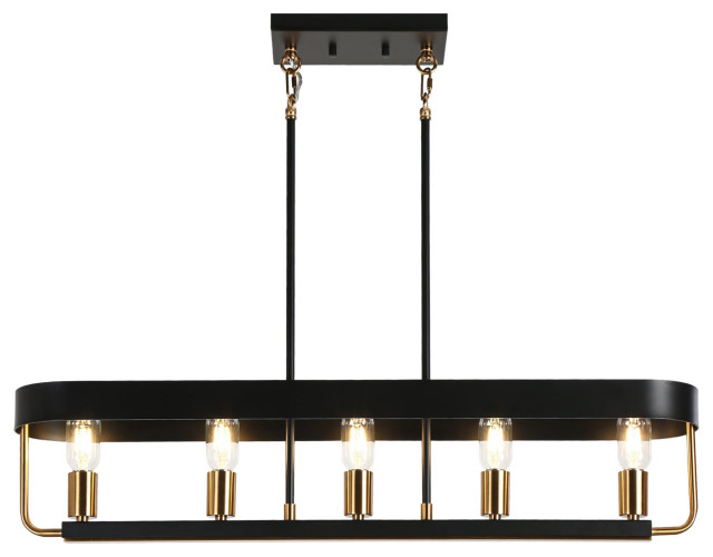 LNC Modern Contemporary 5-Light Black Gold Linear Kitchen Island Light ...