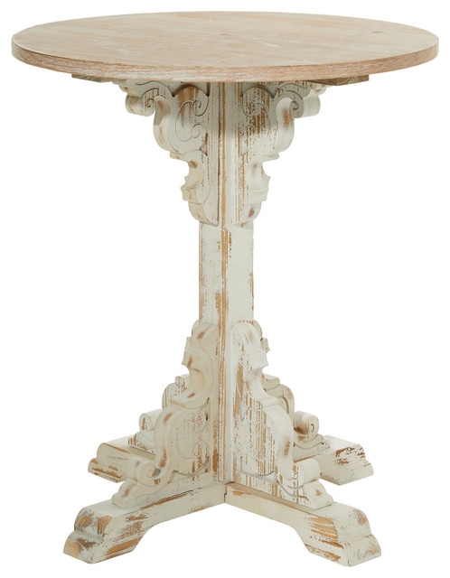 Small Round Antique White Wood Accent Table With Bastille Base Farmhouse Side Tables And End Tables By Brimfield May