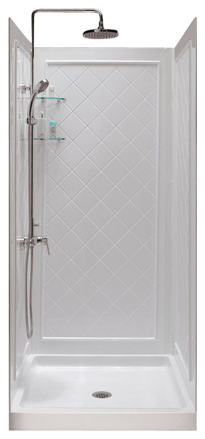 SlimLine Single Threshold Shower Base and Qwall-5 Shower Backwalls Kit