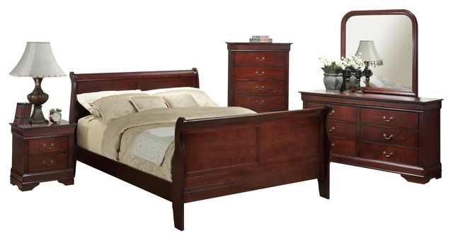 Cherry Bedroom Furniture Traditional 5-piece louis philippe cherry sleigh bedroom collection Cherry Bedroom Furniture Traditional 5-piece louis philippe cherry sleigh bedroom collection