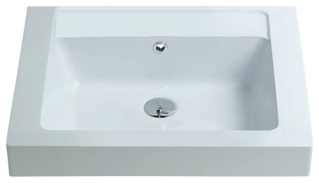ADM Rectangular Countertop Stone Resin Sink, White, 24", Matte White
