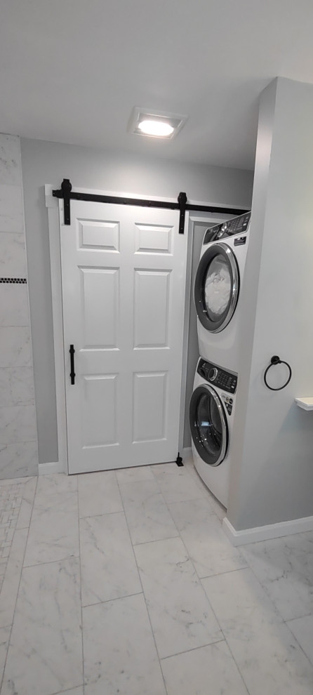 Conversion of Laundry Room to Wheelchair Accessable Bathroom Shower w/ Barn Door