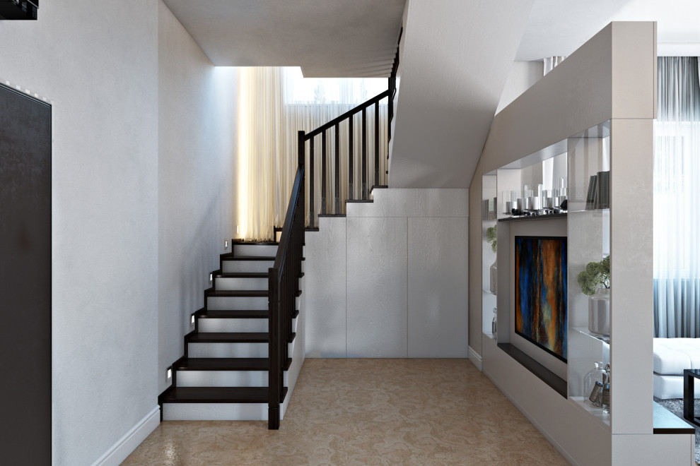 Дизайн гостиной и кухни в коттедже в современном стиле