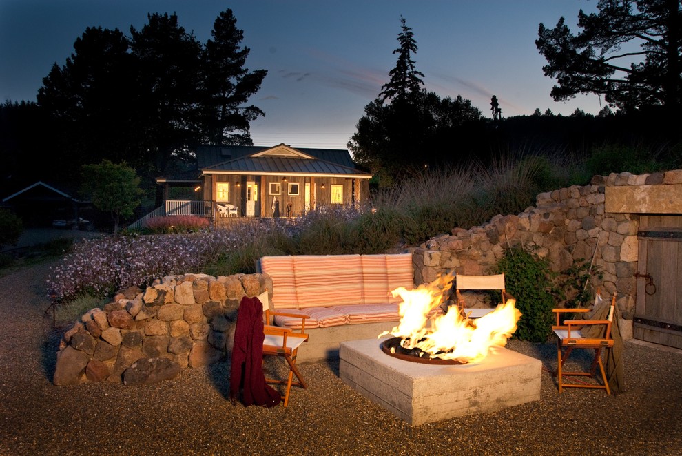 This is an example of a country patio in San Francisco with a fire feature.