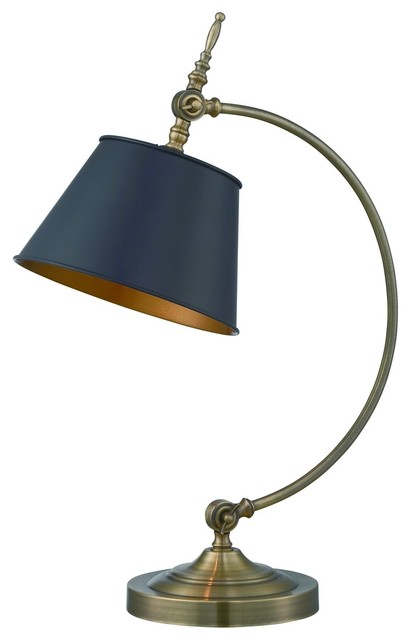 Table Lamp, Pb/Black Metal Shade W/Gold Liner, E27 Cfl 23W