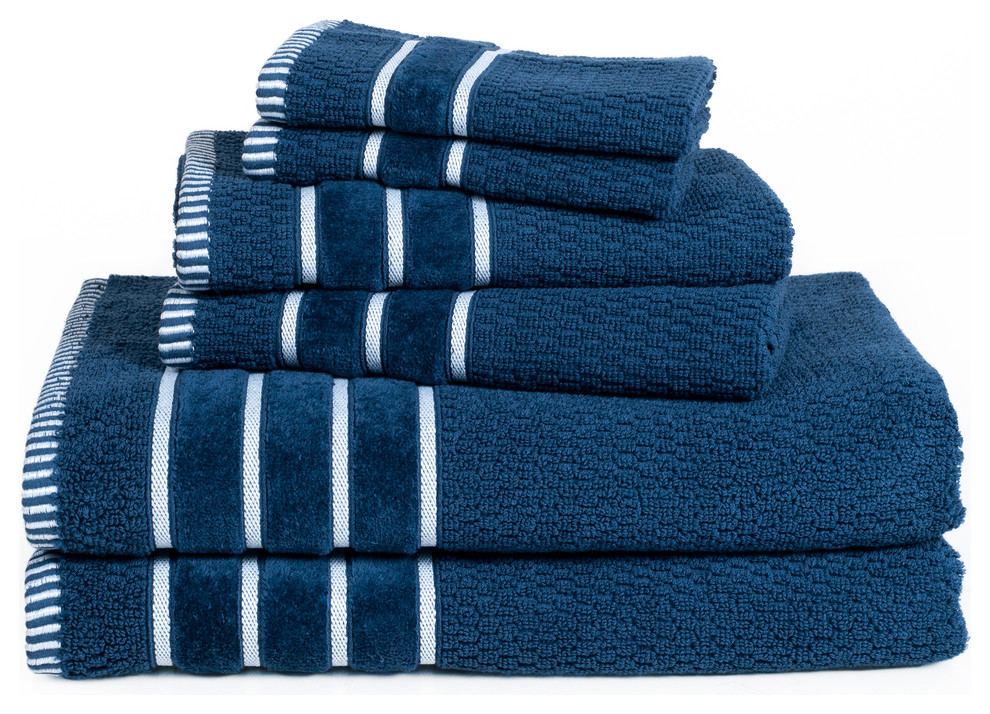 Rice Weave 6-Piece Cotton Towel Set, Navy
