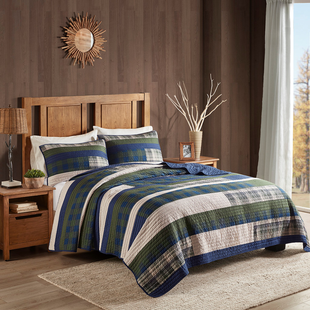 Woolrich Spruce Hill Oversized Cotton Quilt Mini Set, Green, Full/Queen ...