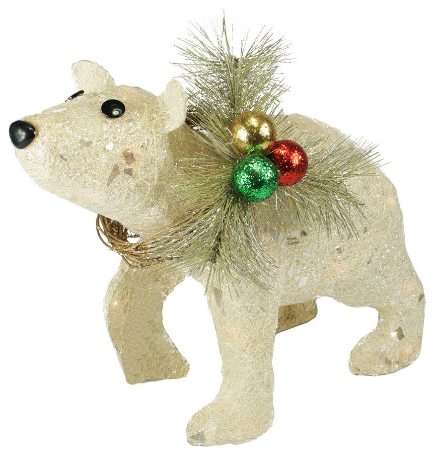 16" Lighted Sparkling Sisal Baby Polar Bear Christmas Yard Art Decoration