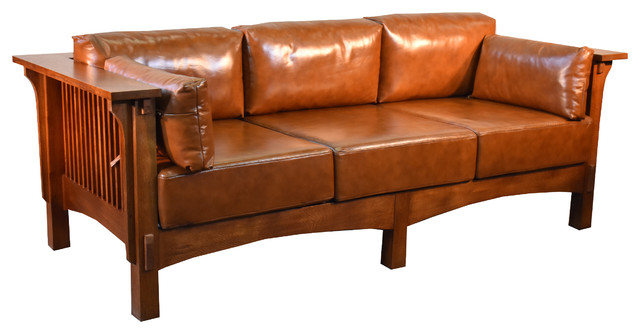 Mission Crofter Style Solid Quarter Sawn Oak And Leather Sofa Mission Crofter Style Solid Quarter Sawn Oak And Leather Sofa Brown