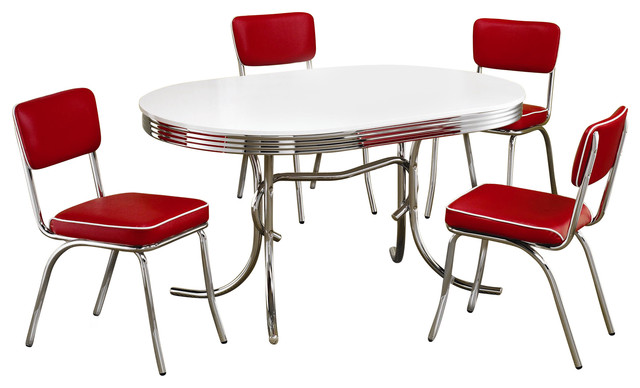 Retro 1950 S Oval Dining Table And Red Chair 5 Piece Set