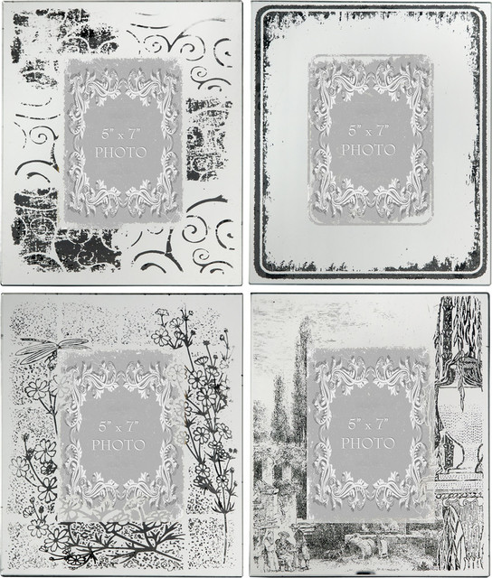 Etched Glass Mirror Photo Frame, 4Piece Set Contemporary Picture