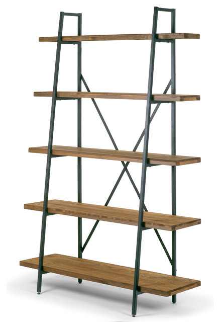 Ailis Leaning 5 Shelf Pine Wood And Metal Etagere Brown 71 Ailis Leaning 5 Shelf Pine Wood And Metal Etagere Brown 71