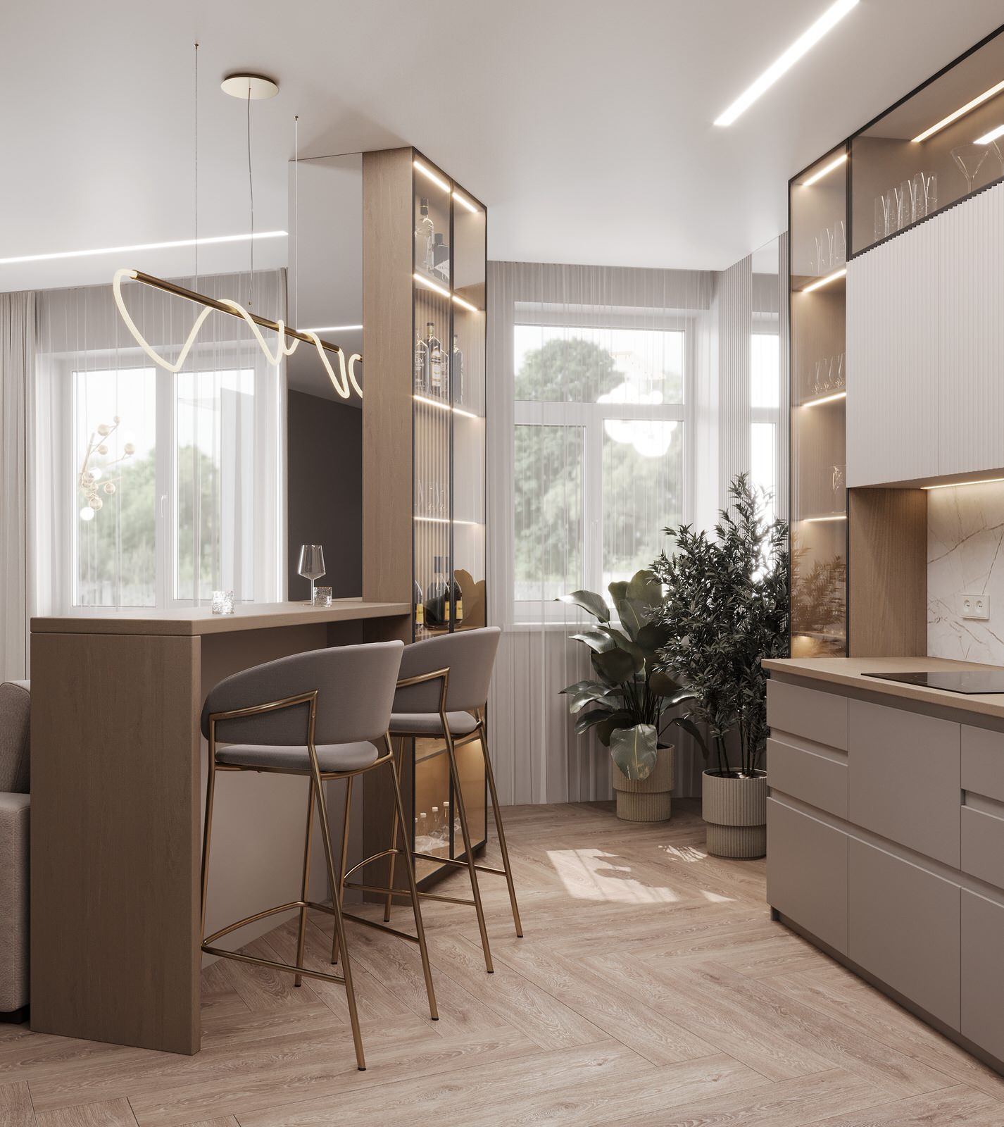 Проект кухни-гостиной ЖК Каскад