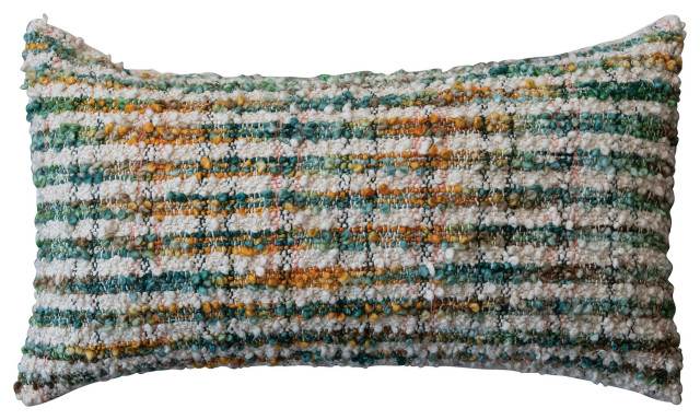 Woven Cotton Blend Boucle Lumbar Pillow With Stripes, Multicolor