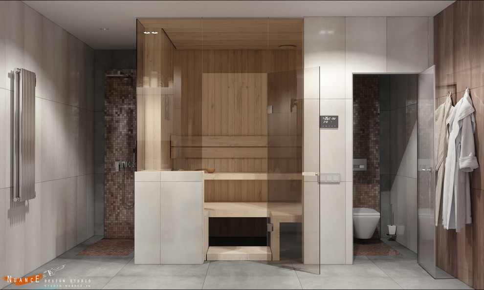 Ванная комната с сухой сауной в частной резиденции