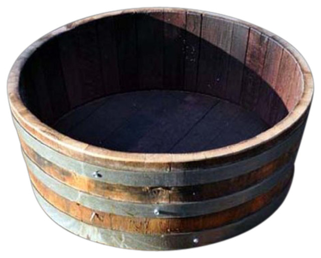 Water Tight Shallow Wine Barrel Planter, 9"h Rustic Outdoor Pots