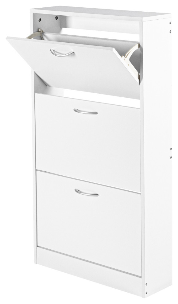 Modern White Shoe Storage Freestanding Shoe Rack With 3 Flip