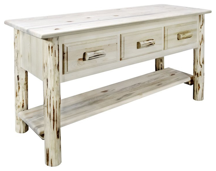 Montana Woodworks Wood Console Table with 3-drawer in Natural Lacquered