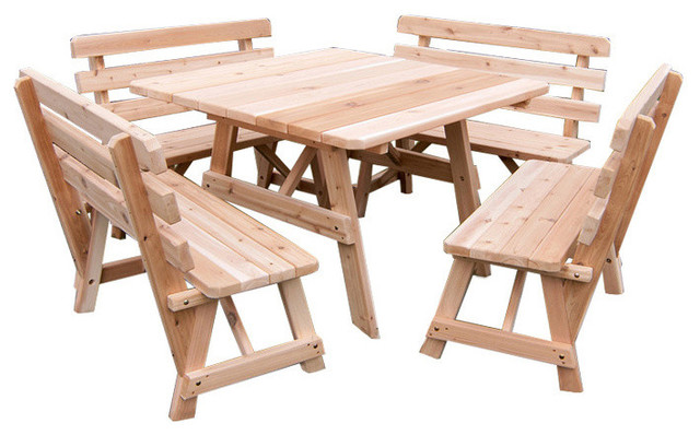 Cedar Square Picnic Table With 4 Backed Benches Craftsman Cedar Square Picnic Table With 4 Backed Benches Craftsman Outdoor Dining Sets By Furniture Barn Usa