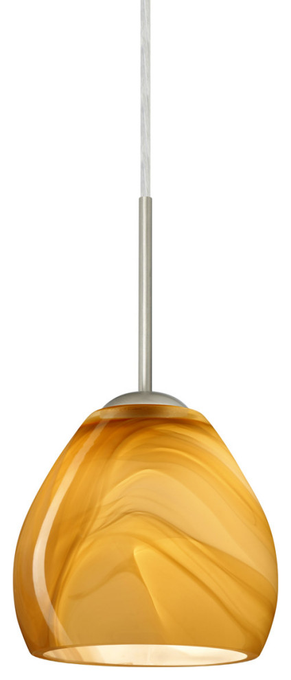 Bolla 1 Light Pendant, Satin Nickel, Incandescent, Honey Glass