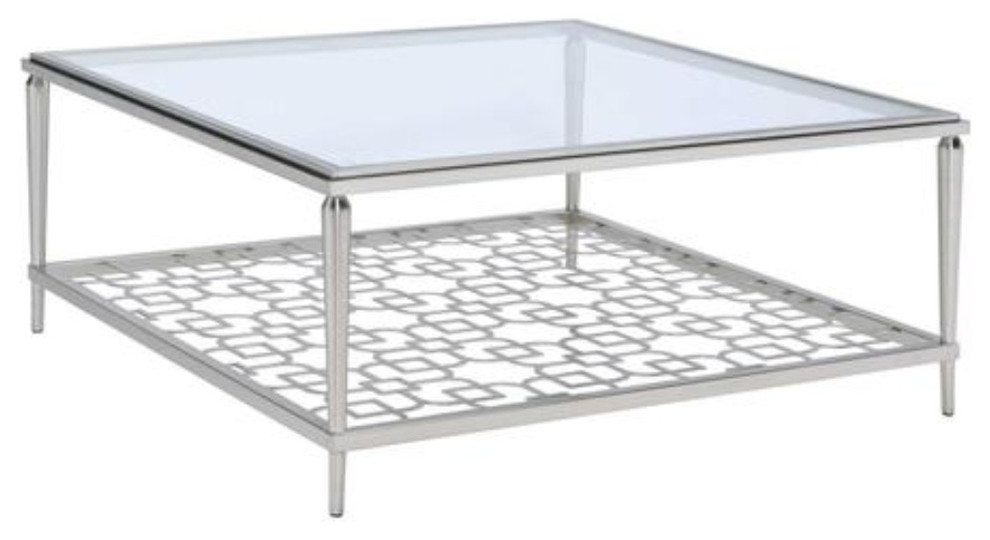 Metal Frame Coffee Table With Gl Top And Geometric Shelf Metal Frame Coffee Table With Gl Top