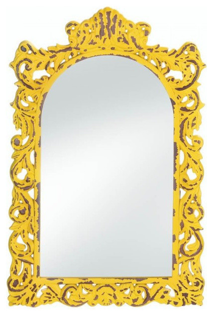 Opulent Distressed Yellow Wall Mirror