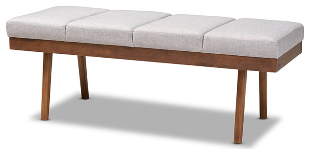 Larisa Mid Century Modern Grayish Beige Fabric Upholstered Wood Bench Midcentury Upholstered Benches By Fratantoni Lifestyles Houzz