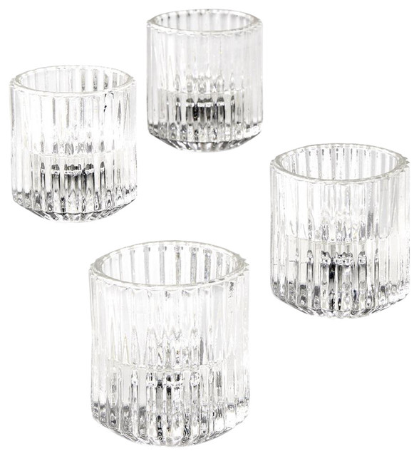 Clear Ribbed Glass Votive Holders, Set of 4 - Contemporary - Candleholders - by Serene Spaces Living | Houzz