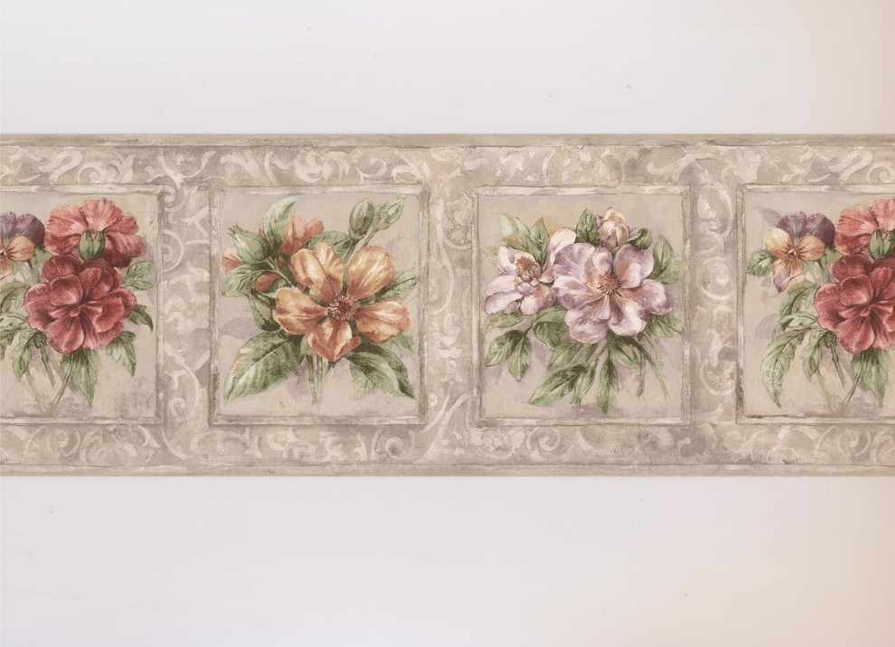 Wallpaper Borders Floral Wallpaper Border, Prepasted Traditional