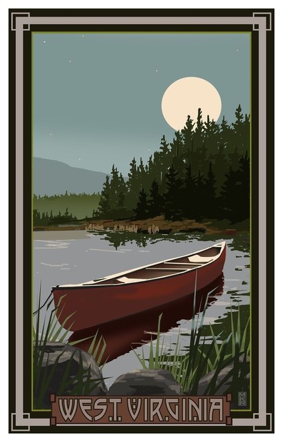 Mike Rangner West Virginia Canoe in Moonlight Art Print, 24"x36"