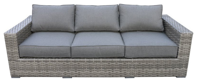 Bali Silver/Gray Two-Tone Wicker Sofa in Charcoal Gray Cushion