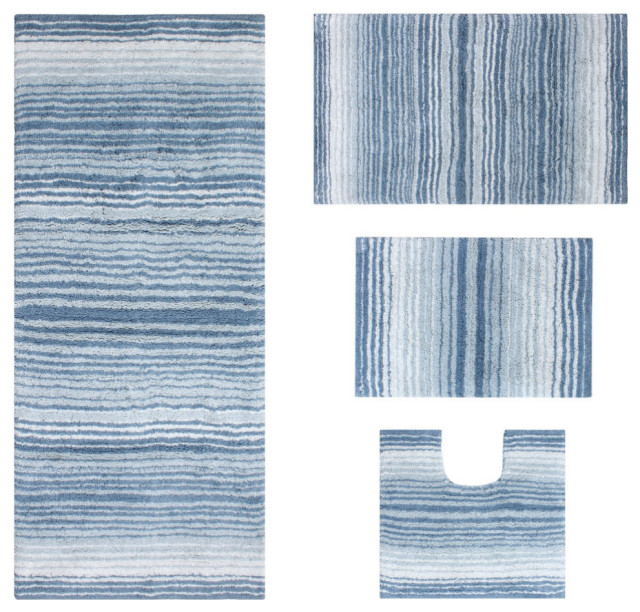 Gradiation Collection Machine Washable 4-Piece Set With Runner, Blue