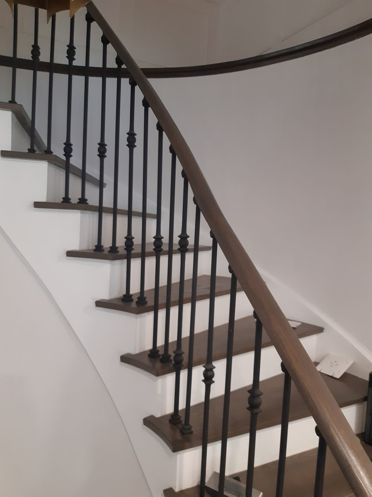 Hardwood Installation, Staircase Staining, Staircase new banister and