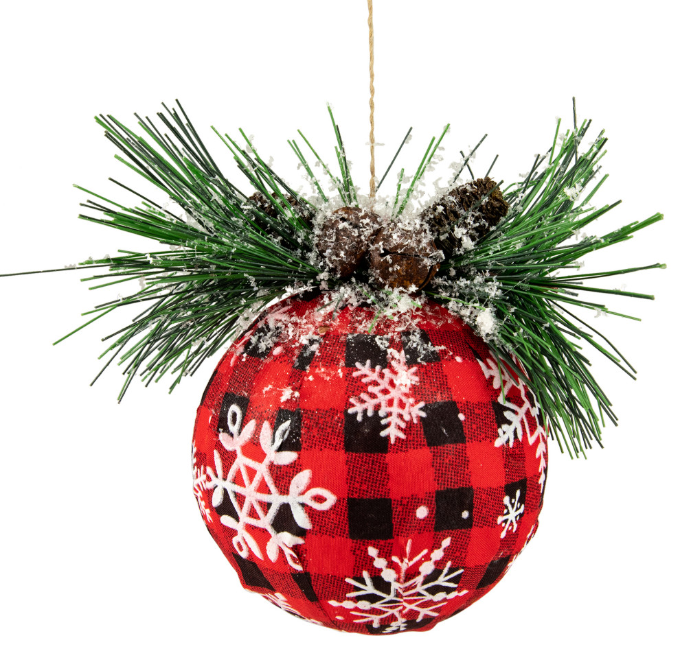 7" Black and Red Plaid Snowflake Christmas Pinecone Ornament Modern Christmas Ornaments by
