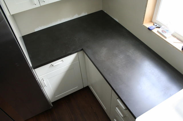 Black Concrete Counter Tops Traditional Kitchen Tampa By