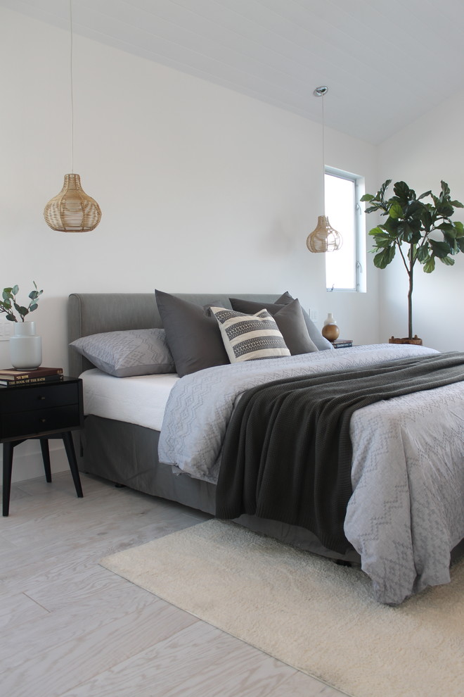 Neutrals And Gray With Basket Pendants Over Nightstands In