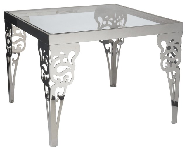 Lazy Susan Square Paisley Steel Accent Table with Glass Top