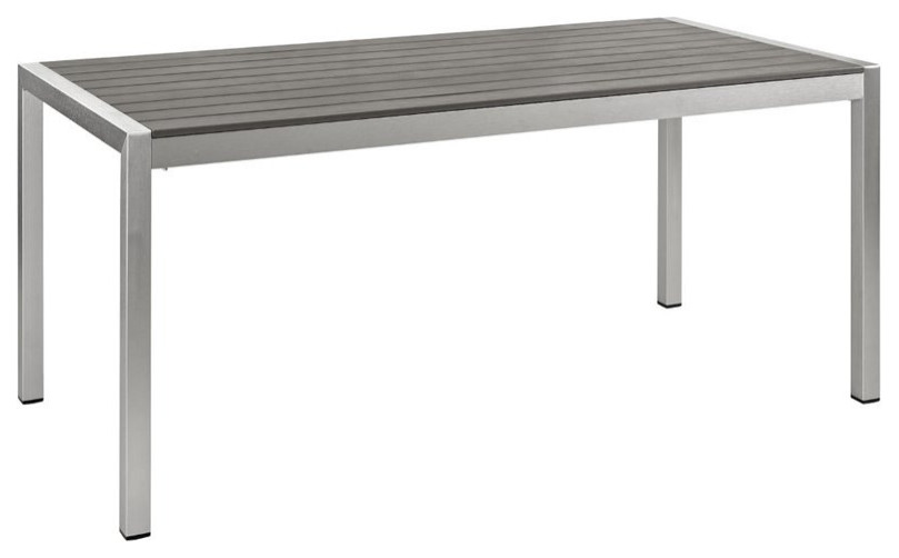 Modway Shore Aluminum Patio Dining Table in Silver and Gray