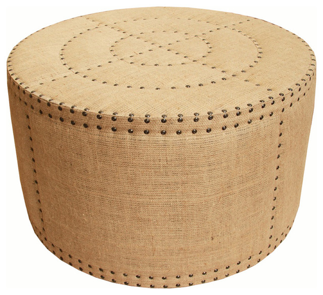 Bullseye Ottoman, Burlap Farmhouse Footstools And Ottomans by Noir