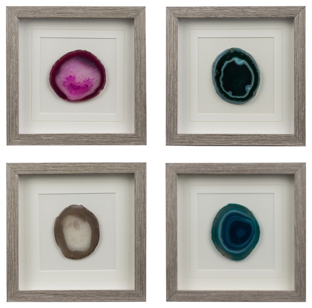 Natural Stone Framed Wall Art Shadow Box, 4-Piece Set