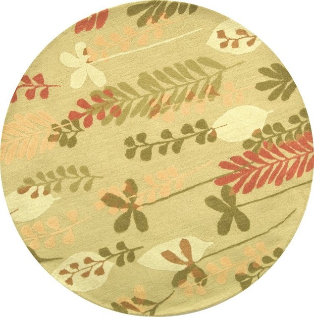 Country & Floral Berkeley Area Rug, Taupe, Green, Round 5'6"
