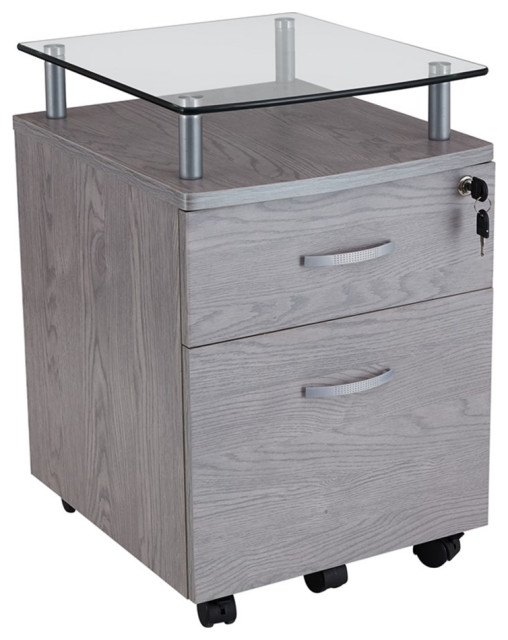 Techni Mobili Engineered Wood Frame Rolling File Cabinet with Glass Top ...