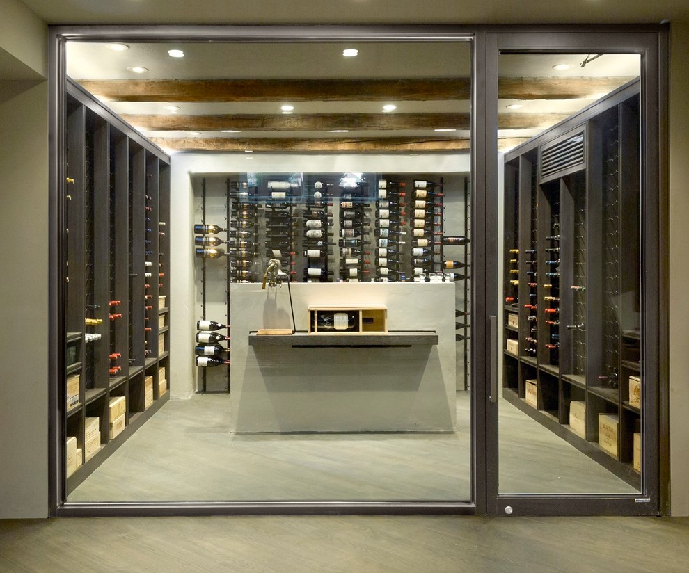 Photo of a contemporary wine cellar in New York.