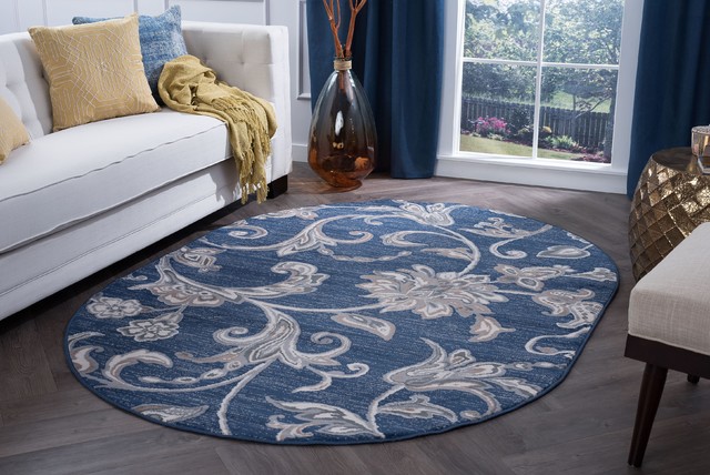 Garland Transitional Floral Navy Oval Area Rug, 5'x7'