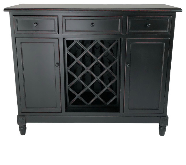 Wine Rack Sideboard, Aged Black Traditional Buffets And Sideboards