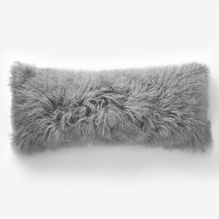 Mongolian Lamb Pillow Cover, Platinum, 14" x 36"