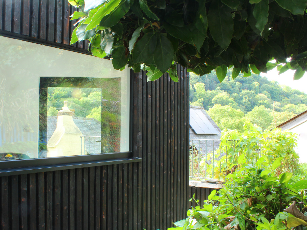 デヴォンにある高級な小さなコンテンポラリースタイルのおしゃれな家の外観 (縦張り) の写真
