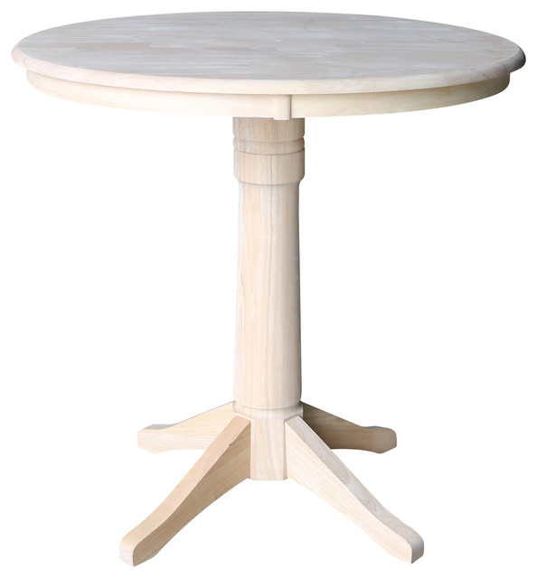 36" Pedestal Counter Height Table, Unfinished Farmhouse Indoor Pub